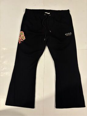 Men’s AKOO Nouveau Black Sweatpants/ 4XL NWT Rose Graphic Flare Leg Joggers